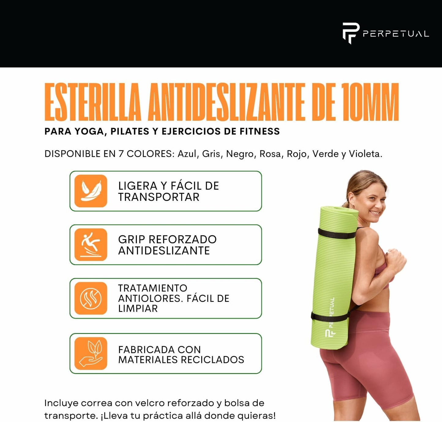 Esterilla De Yoga Y Pilates Antideslizante De 10mm Perpetual - Con Correa Y Bolsa De Transporte_4