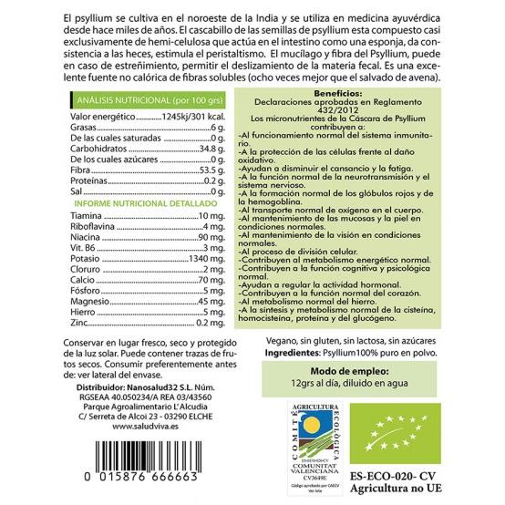 Psyllium em pó 200 g, Salud Viva