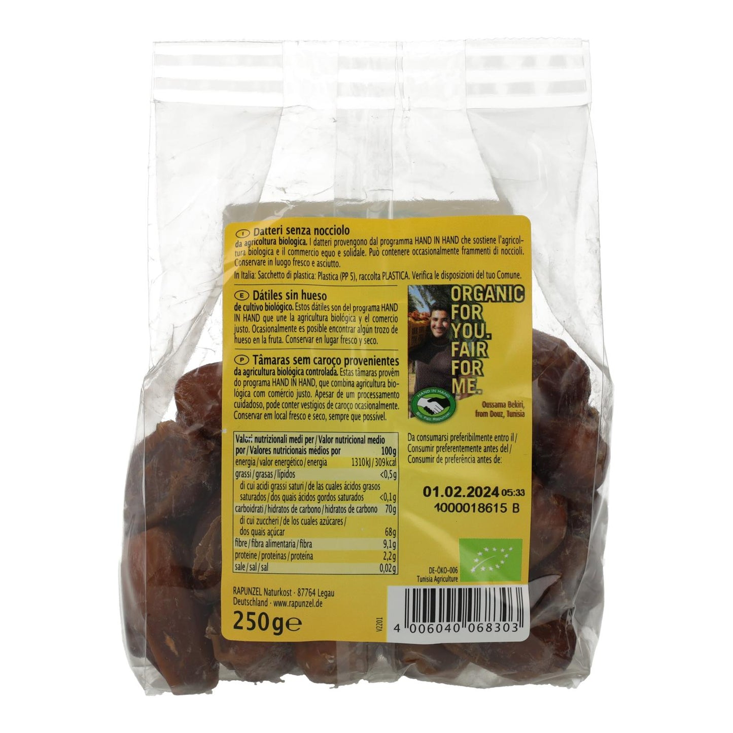 Tâmaras sem caroço biológicas Rapunzel 250 g