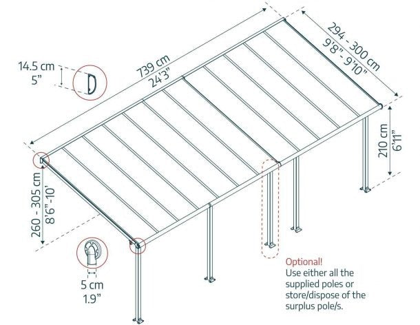 Pérgola anexa Capri 299x735 cm cinzento Canopia da Palram