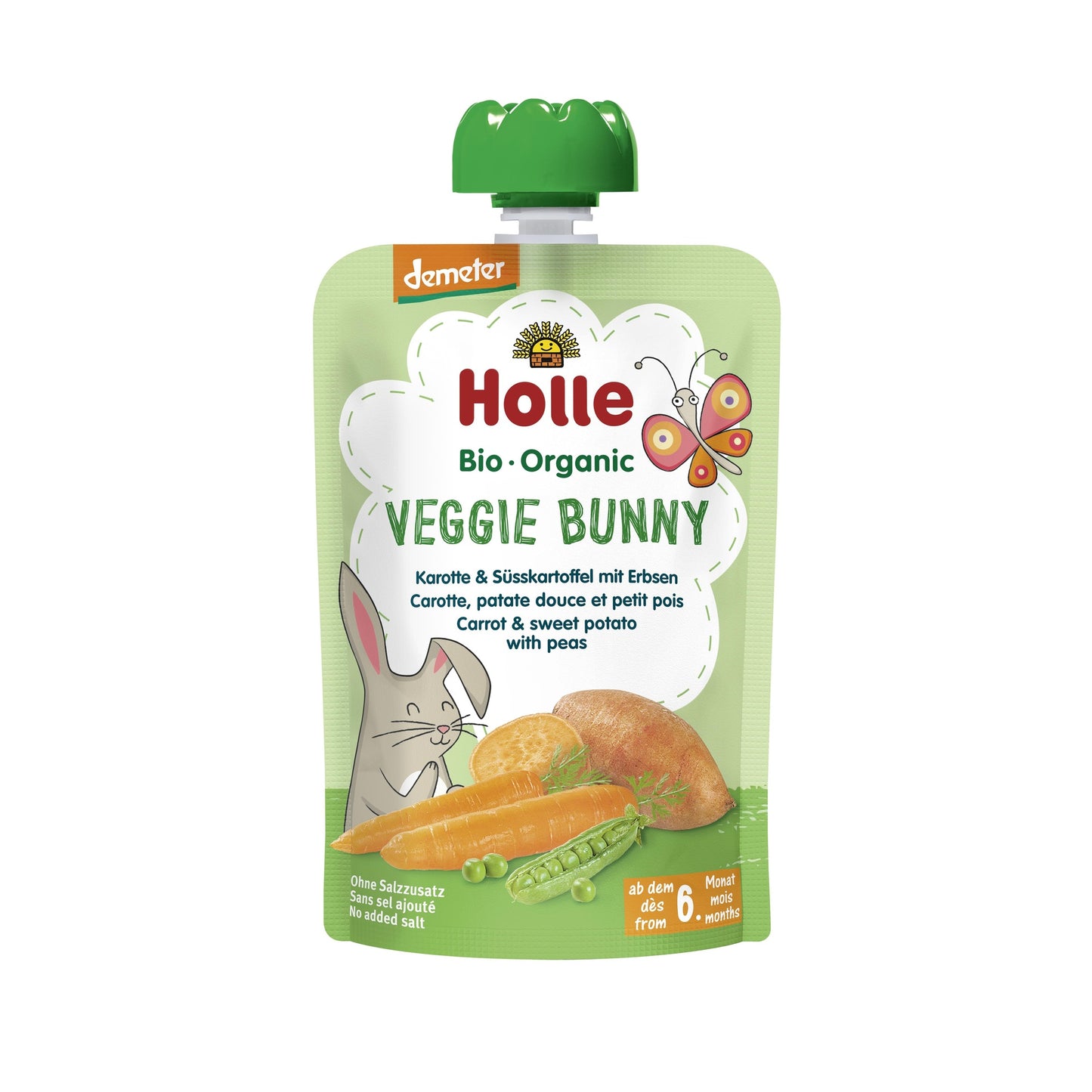 VEGGIE BUNNY - Cenoura, Batata Doce e Ervilhas (a partir dos 6 meses) Biológico/Dem Holle 100g
