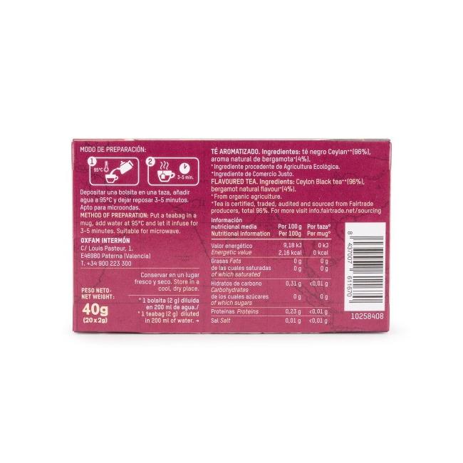 Chá Preto Earl Grey Biológico de Comércio Justo Tierra Madre Oxfam Intermón 40 g