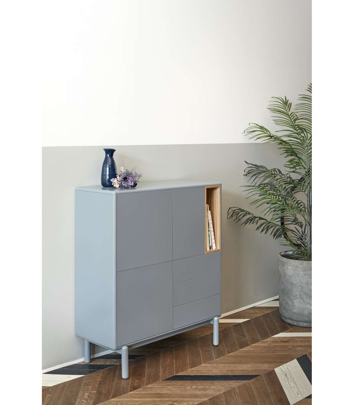 Mueble Auxiliar Modelo Corvo 3 Puertas 3 Cajones Acabado Gris Perla, 40cm(ancho) 120cm(al_5