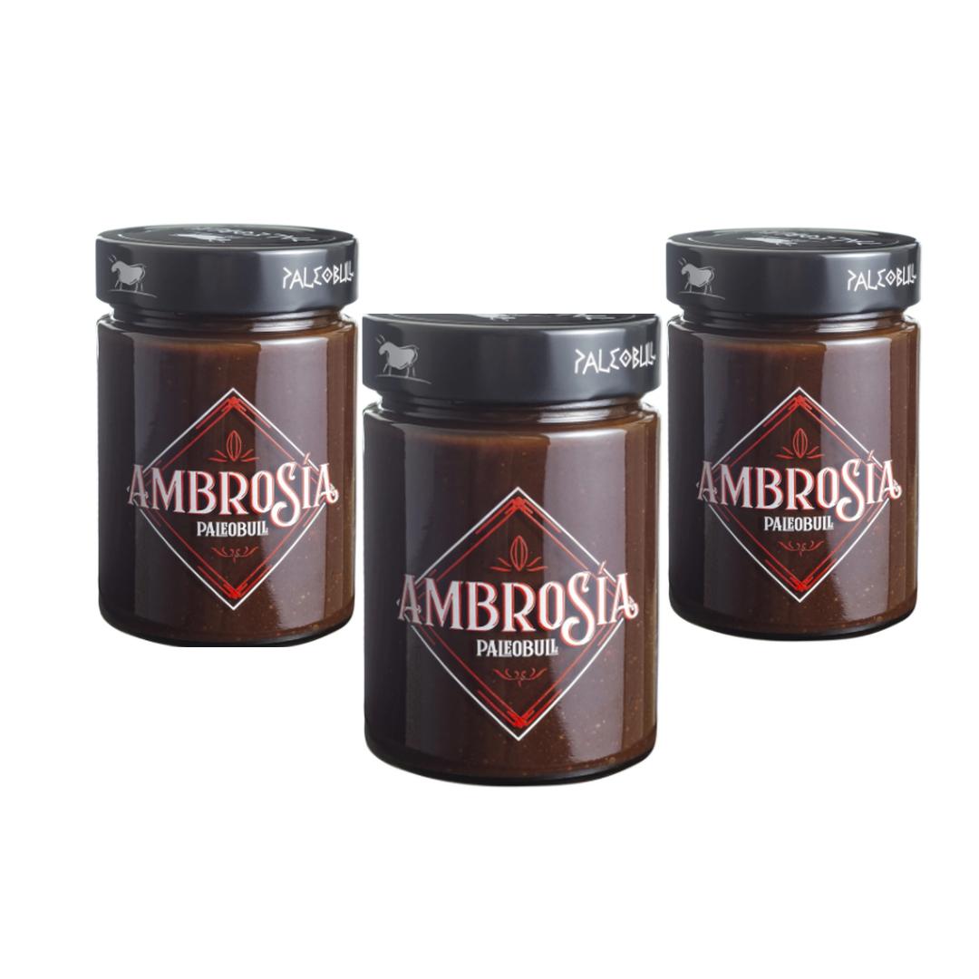 PACOTE 3 X Creme de Cacau e Avelã Saudável Ambrosia Paleobull 300 g