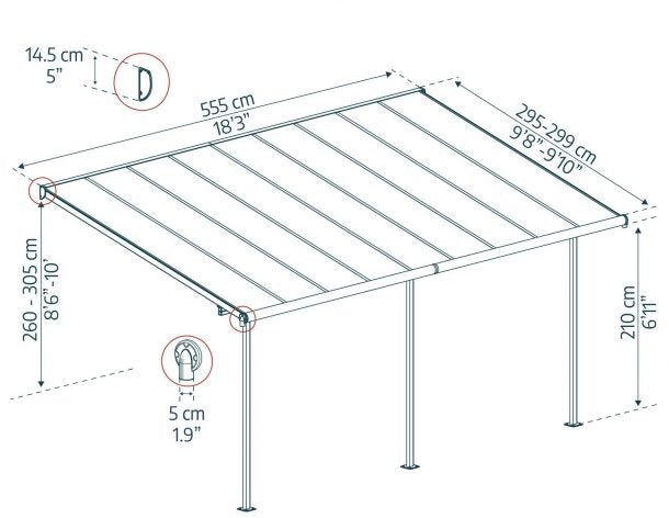 Pérgola anexa Capri 299x555 cm cinzento Canopia da Palram
