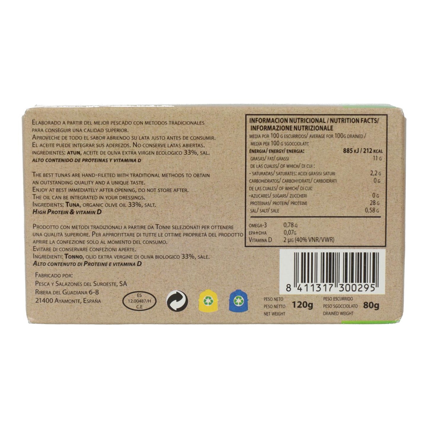 Filetes de atum em azeite virgem extra biológico 120 g Peasur