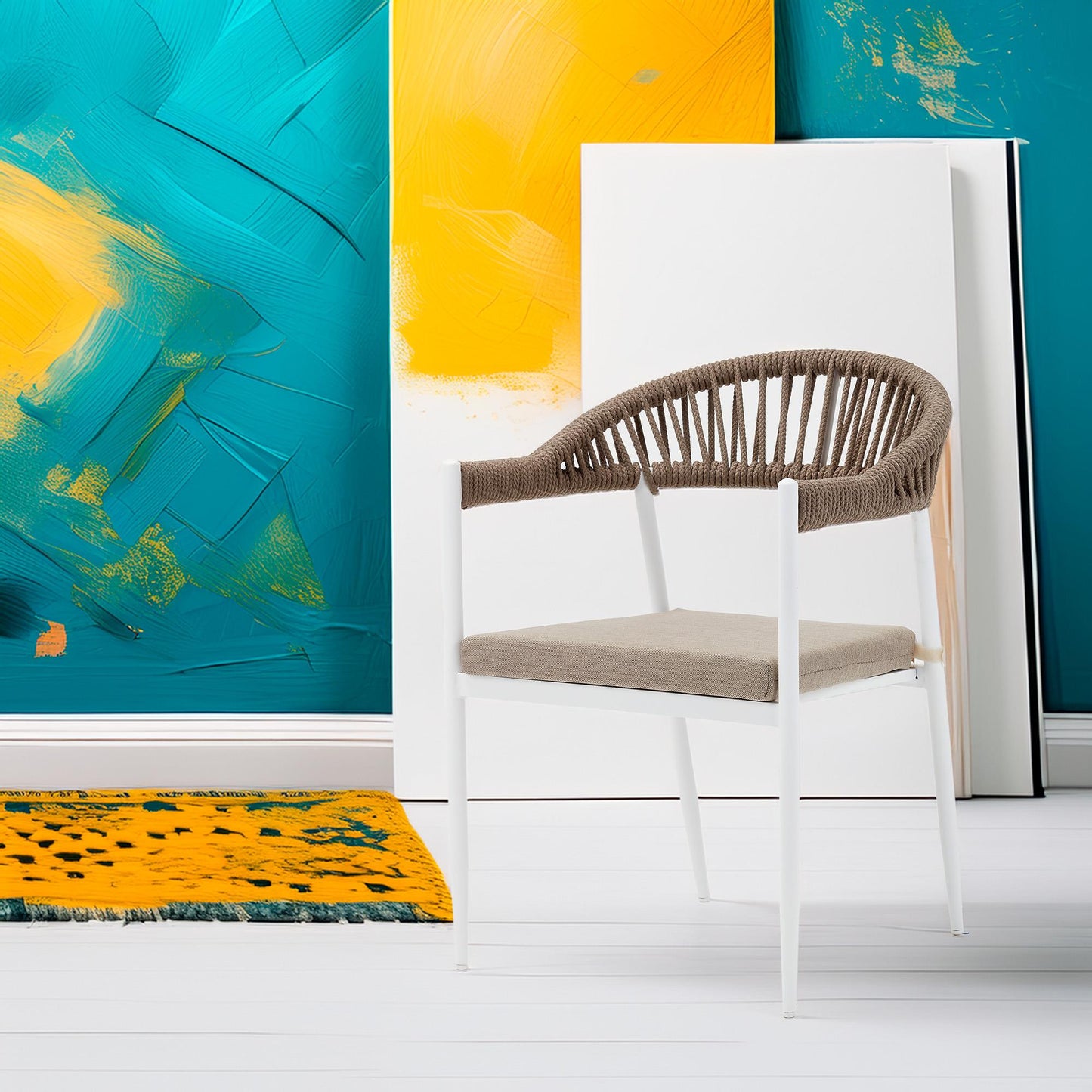 Silla De Exterior Adel Blanca Moka - Aluminio Inoxidable Con Cuerda Trenzada 60x80x105cm - Well Home_2