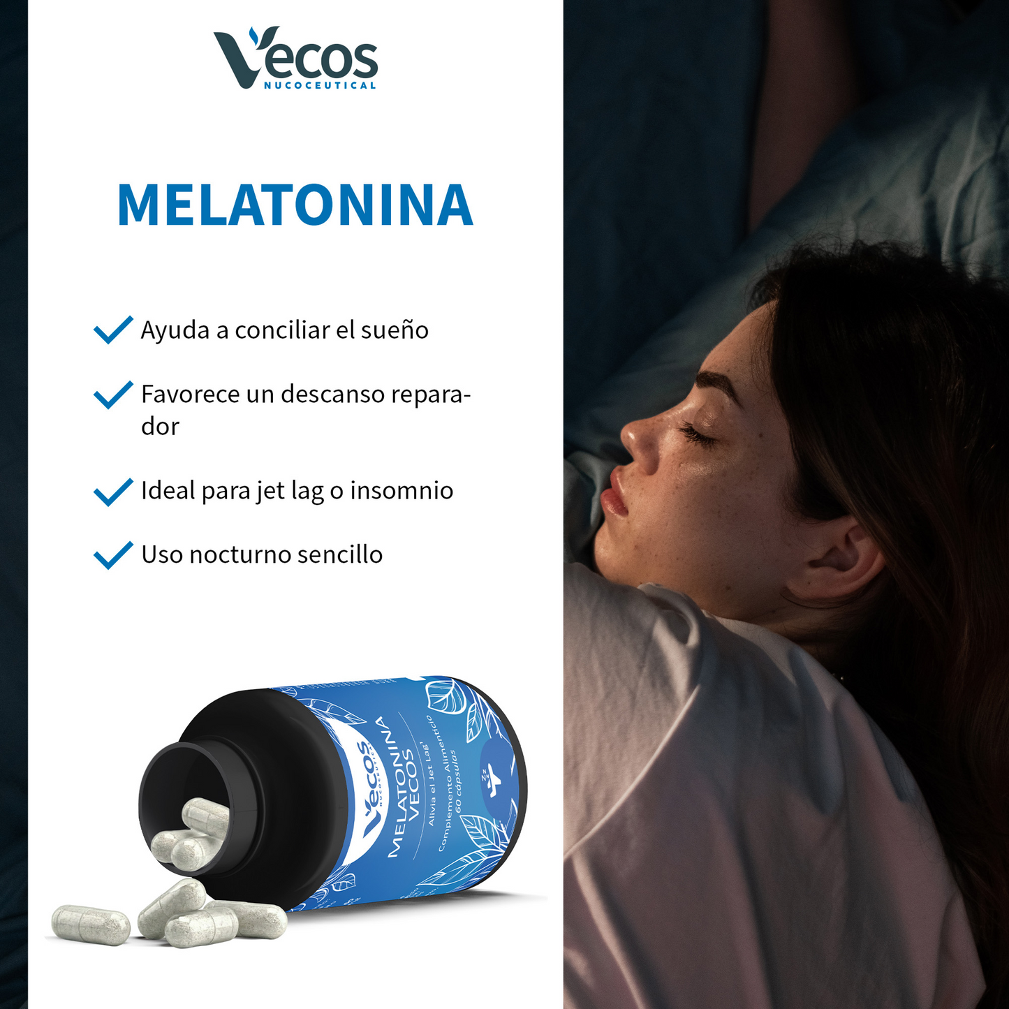 Melatonina 1,9 Mg Vecos 60 Cápsulas | Conciliar El Sueño Y Descanso | Con Vitaminas C Y E_3