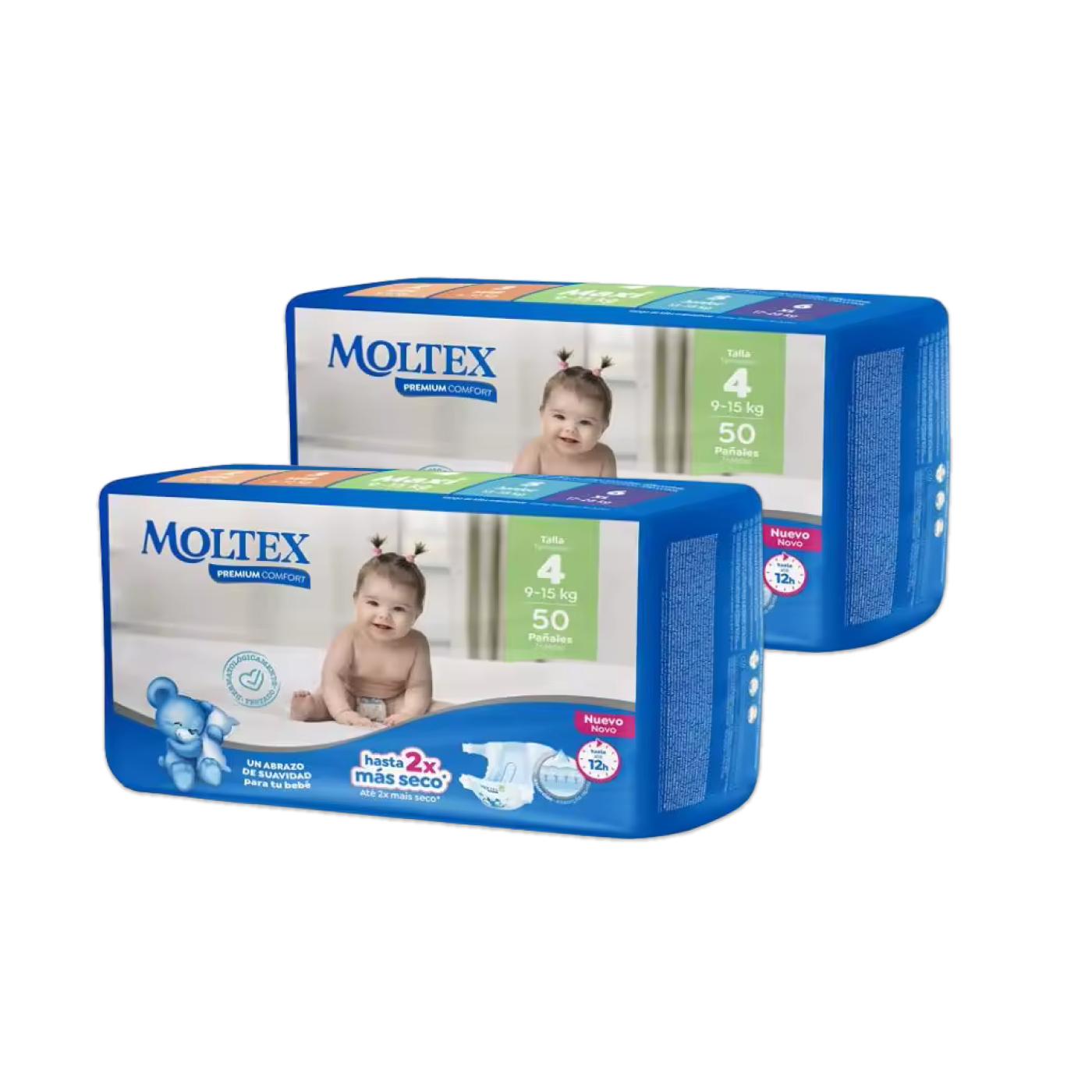 Embalagem de 2 Fraldas Moltex Premium Comfort T4 (9-15 kg) 50 Unidades