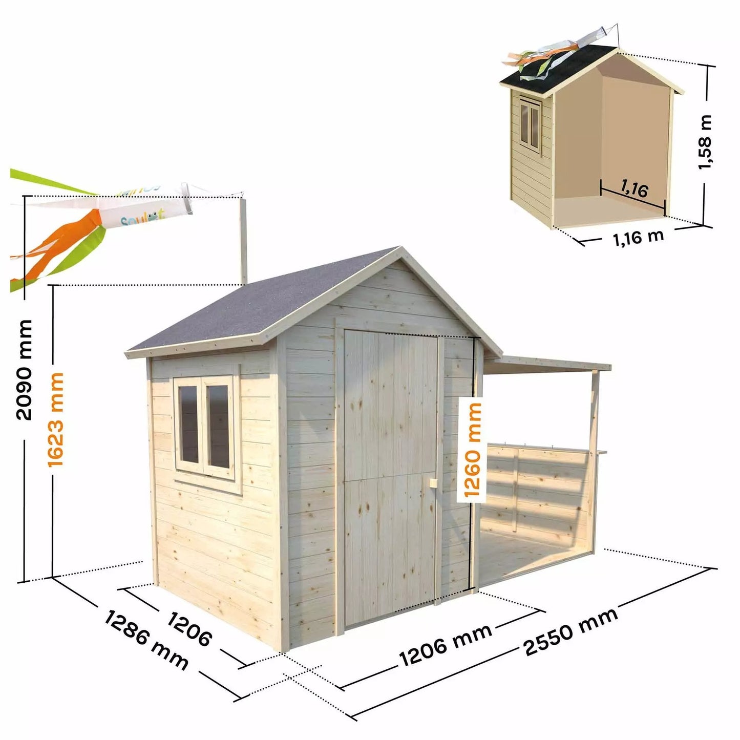 Casa de brincar infantil em madeira Eugenie Soulet com varanda