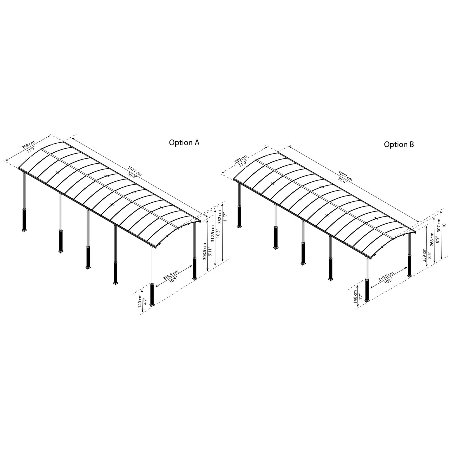 Garagem Alpine Carport 1077x359x307 cm de altura