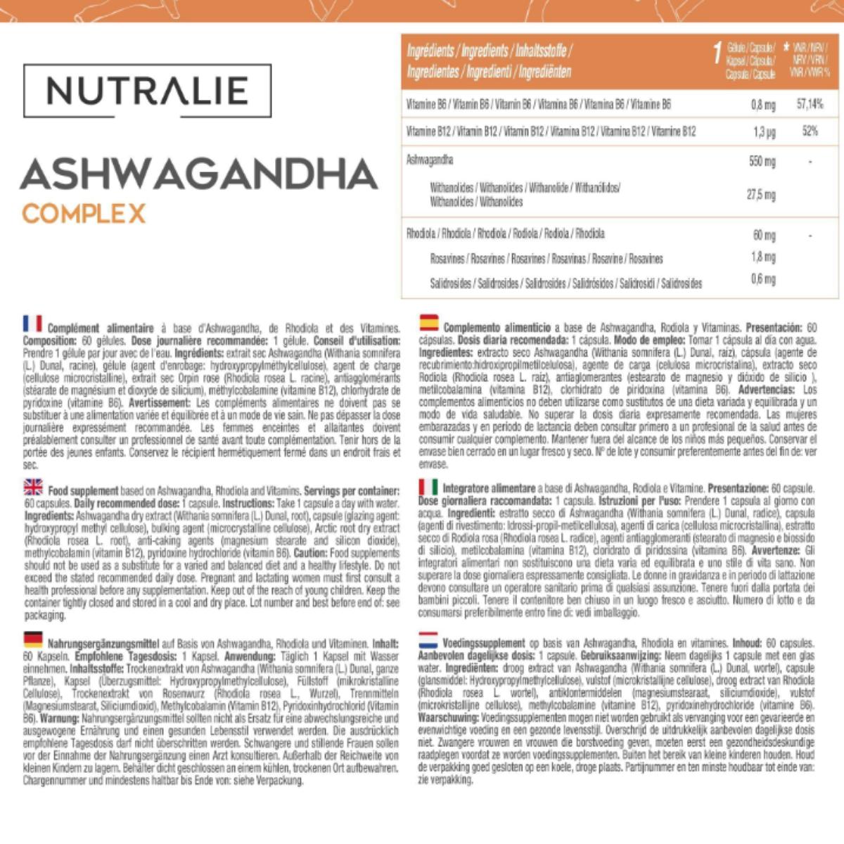Ashwagandha com Vitamina B6 e B12 Nutralie 60 Cápsulas