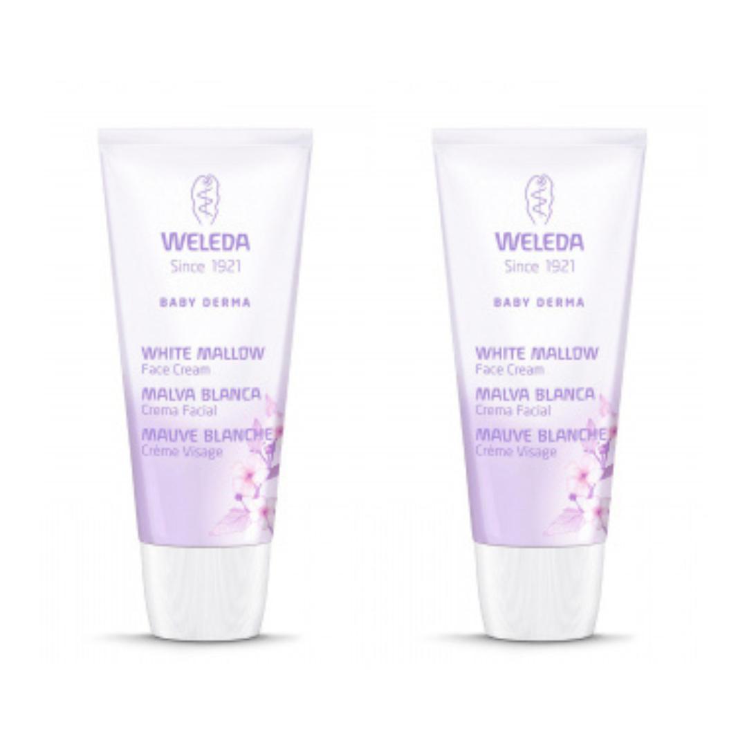 Embalagem de 2 cremes faciais Weleda White Mallow Baby, 50ml
