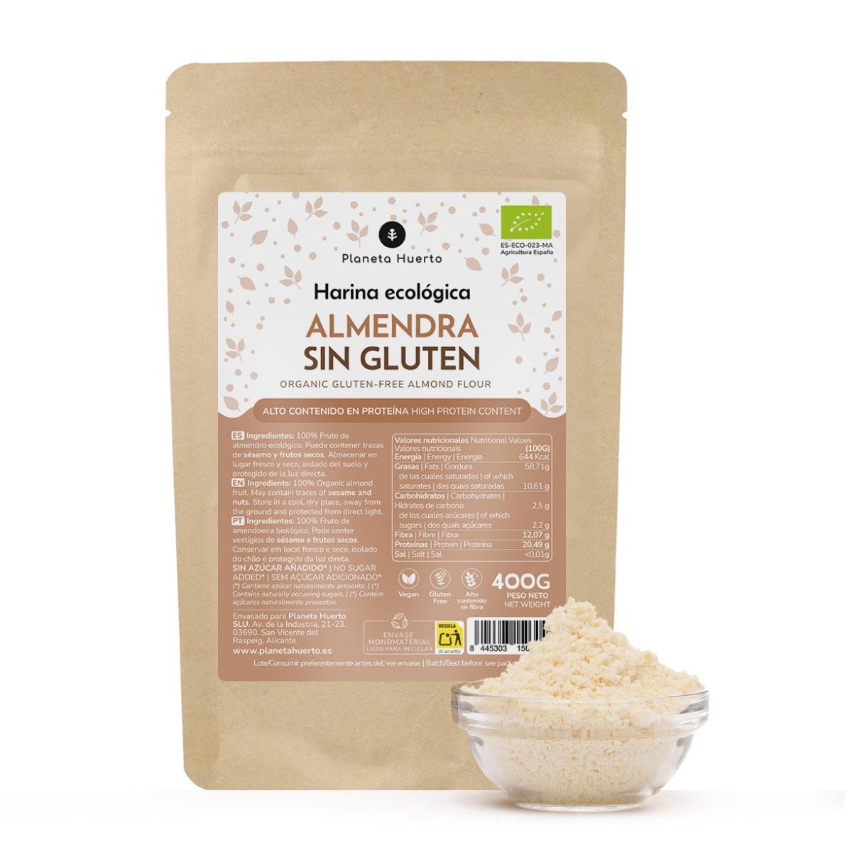 Farinha de Amêndoa Sem Glúten ECO Planeta Huerto 400gr
