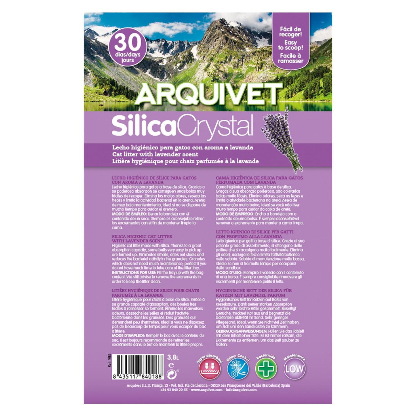 Arena de SilicaCrystal con Perfume de Lavanda Arquivet 3,8 L
