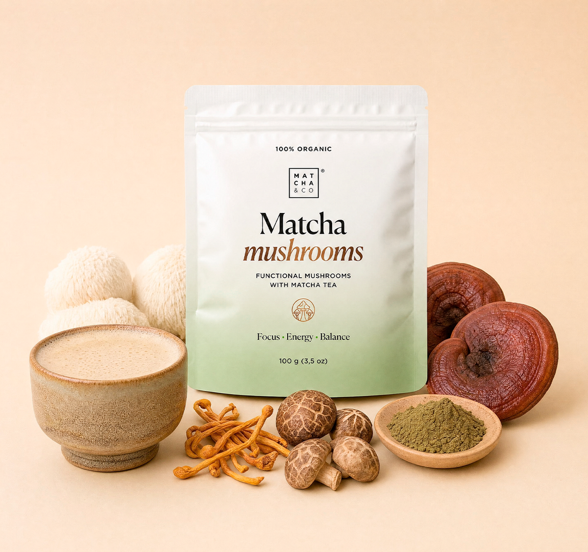 Matcha Mushrooms con setas ecológico Matcha & CO 100 g