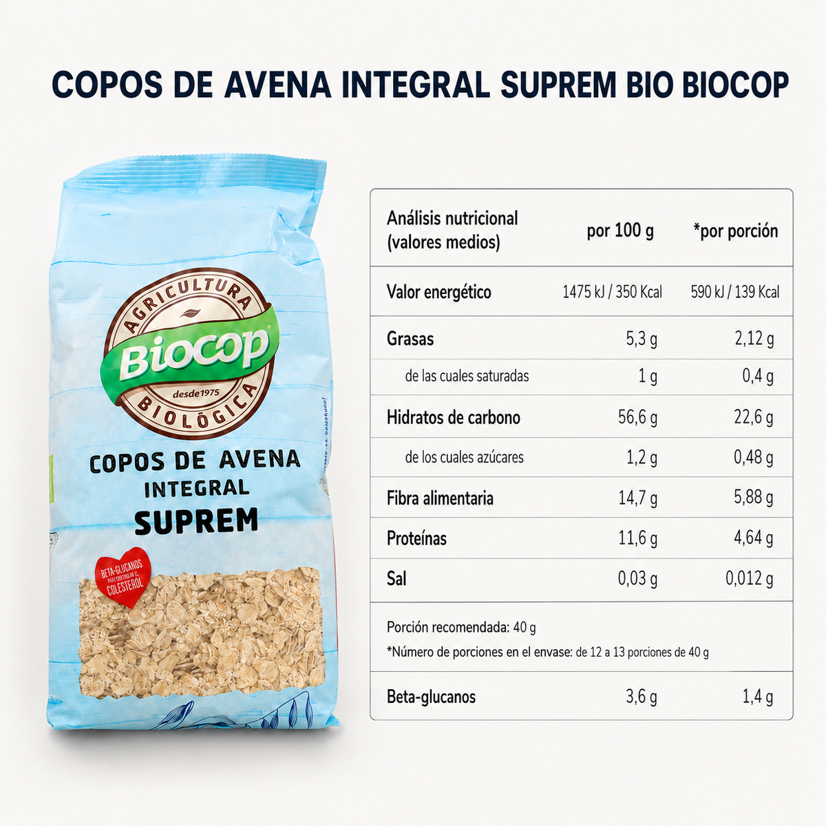 Flocos de Aveia Integral Suprem BIO Biocop, 500g