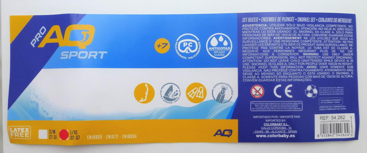 Aqua Sport Set Gafas De Buceo Niños C/tubo Y Aletas T.32-37_5