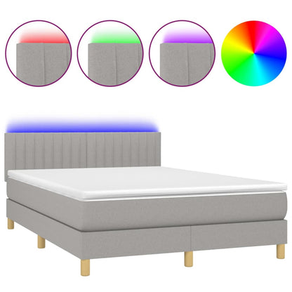 Cama Box Spring Colchón Y Luces Led Tela Gris Claro 140x190 Cm / Vetonek_4