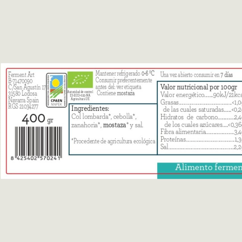 Chucrut Lombarda Eco Sin Pasteurizar Ferment Art 400 G_1