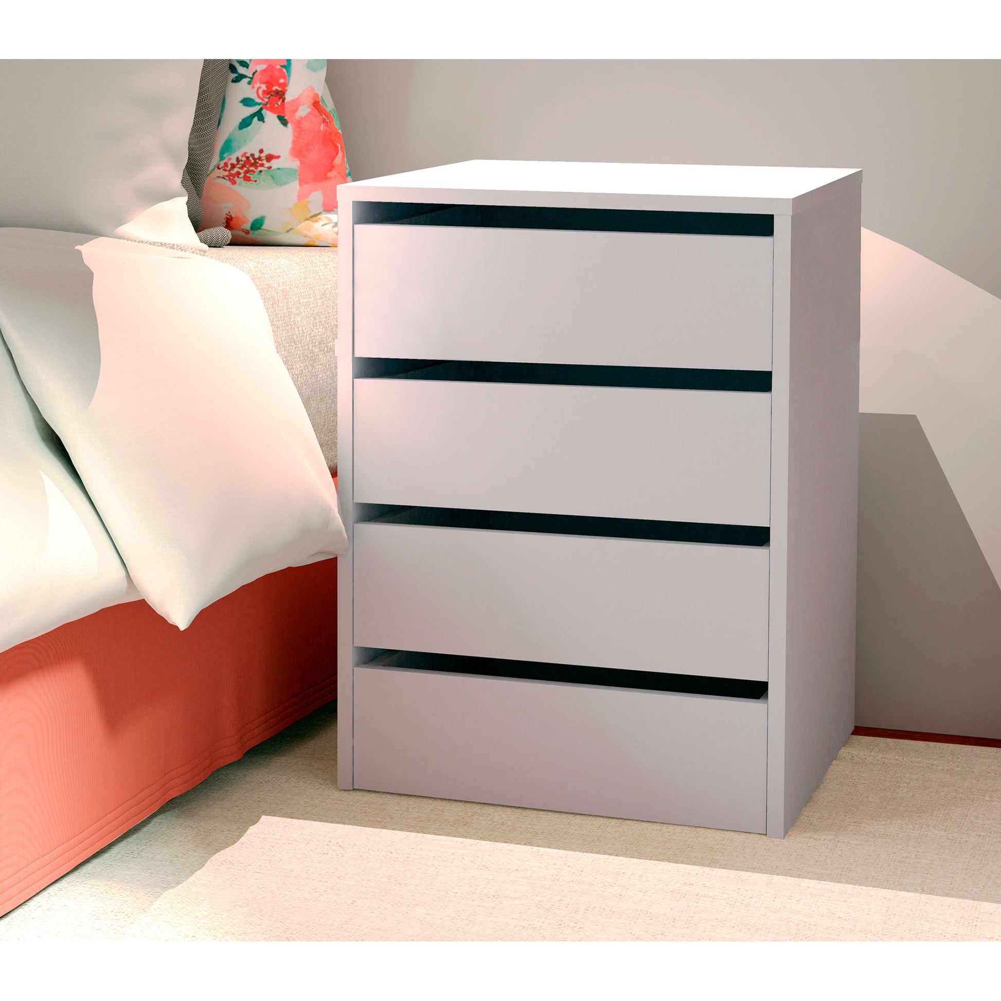 Cajonera Armario 4 Cajones, Cómoda Dormitorio 63,5 (alto) X46 (ancho) X45 (fondo) Cm Sinfonier, Briebe, Clarity, Blanco_2