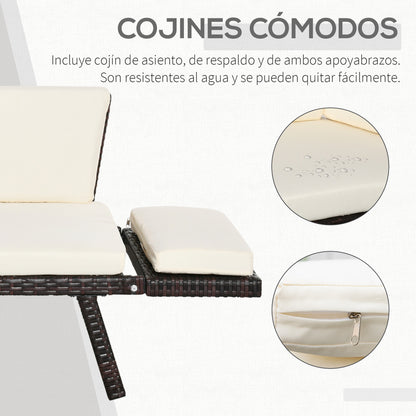 Outsunny Sofá De Ratán 2 Plazas Convertible Cama Con Cojines Acolchados Beige_5