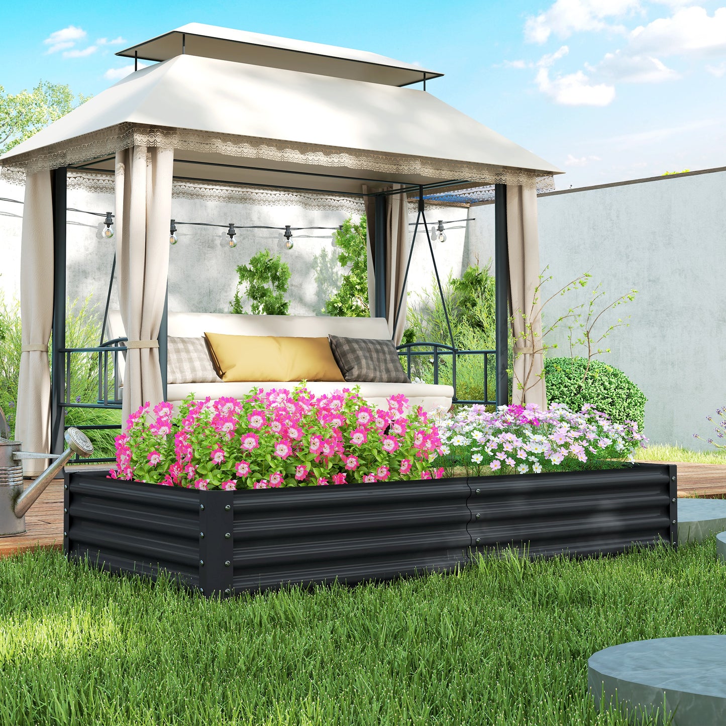 Outsunny Jardinera Elevada De Acero Galvanizado 180x90x30 Cm Gris Oscuro_3
