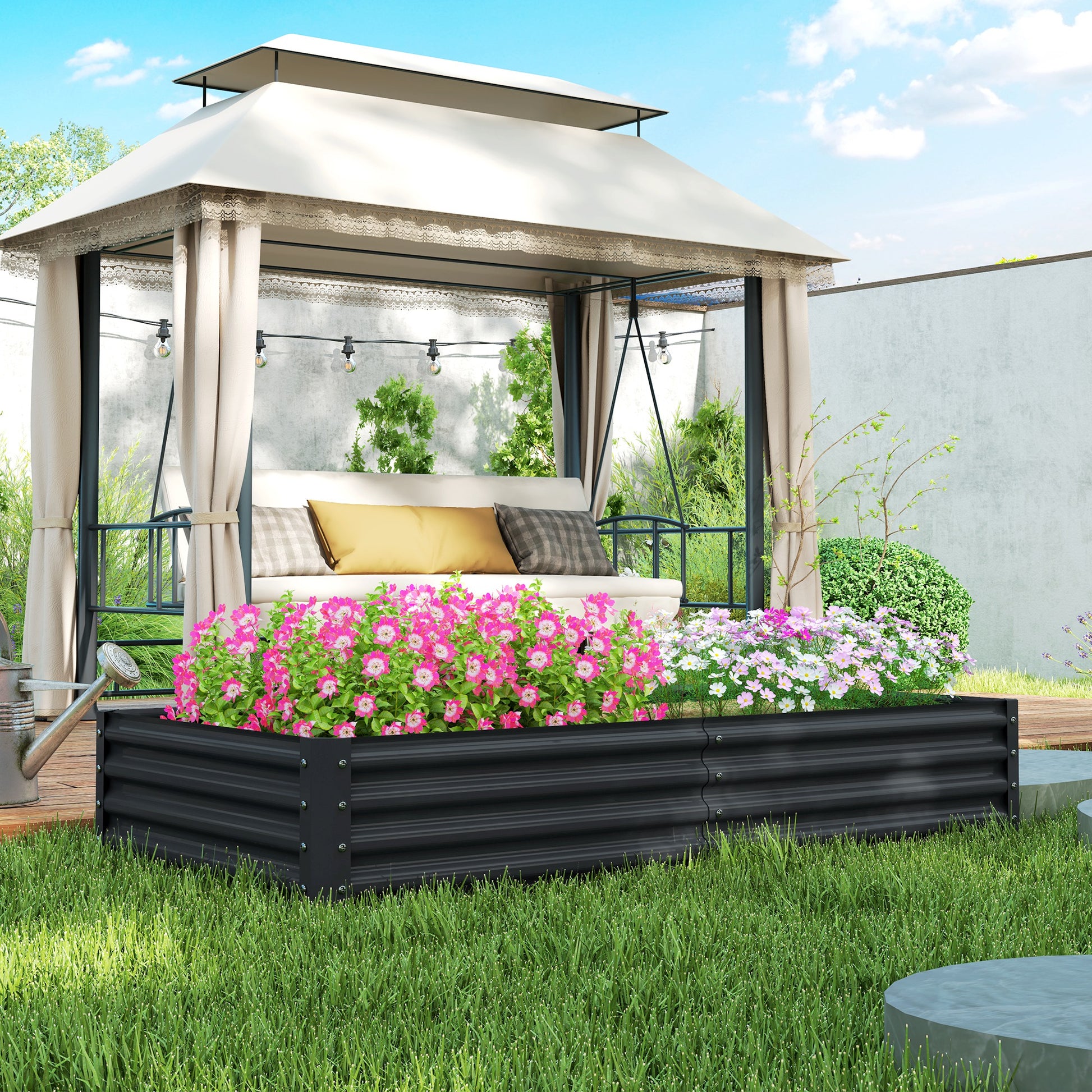 Outsunny Jardinera Elevada De Acero Galvanizado 180x90x30 Cm Gris Oscuro_3