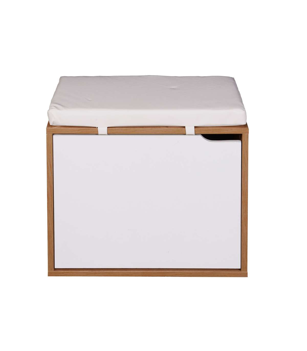 Banco Zapatero Tapizado Polipiel Blanca, 50cm(ancho) 46cm(altura) 29.5cm(fondo)_0