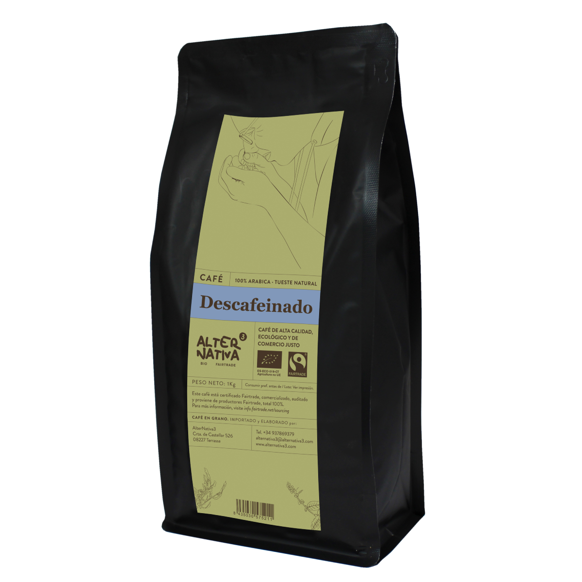 BIO Alternativa3 Café Descafeinado em Grão 1 kg