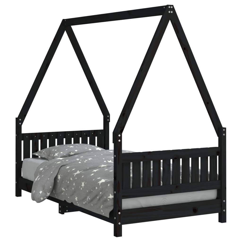 Vidaxl Estructura De Cama Para Niños Madera De Pino Negro 80x160 Cm_0