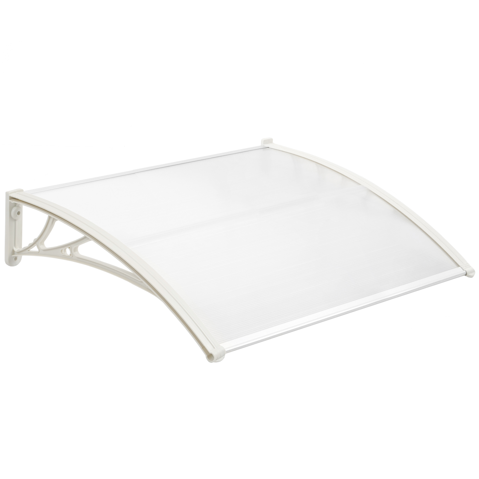 Tejadillo De Protección 100x60 Cm Transparente. Marquesina Para Puertas Y Ventanas Con Soporte Blanco_0