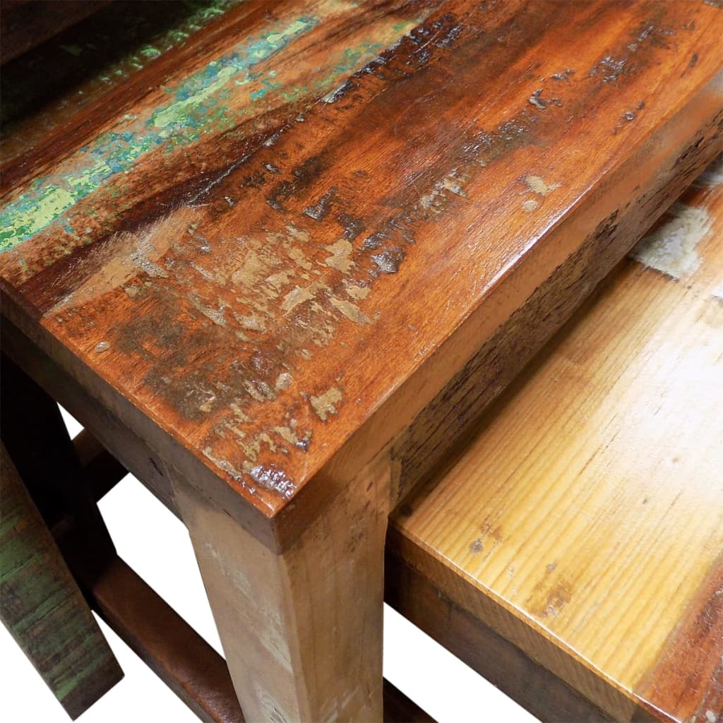 Juego De Mesas Apilables Vintage 3 Piezas Madera Reciclada_2
