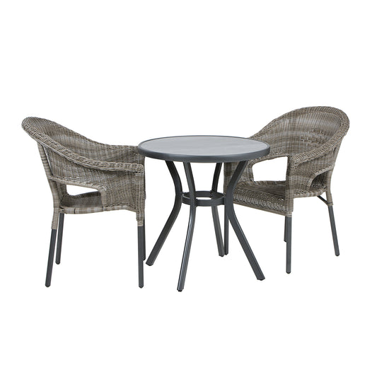 Conjunto De Mesas Y Sillas Para Exterior, Aluminio, Aluminio Y Ratán Sintético Redondo, Color Antracita, Mesa:72x72 Sillon:66x62x86_0