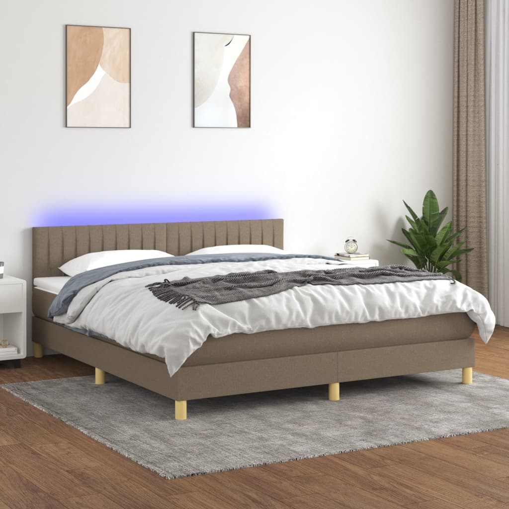 Cama Box Spring Con Colchón Led Tela Gris Taupe 180x200 Cm / Vetonek_1