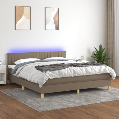 Cama Box Spring Con Colchón Led Tela Gris Taupe 180x200 Cm / Vetonek_1
