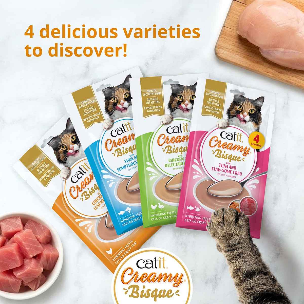 Sopa Cremosa para Gatos Creamy Bisque Pollo e Hígado Catit 4 x 40 g