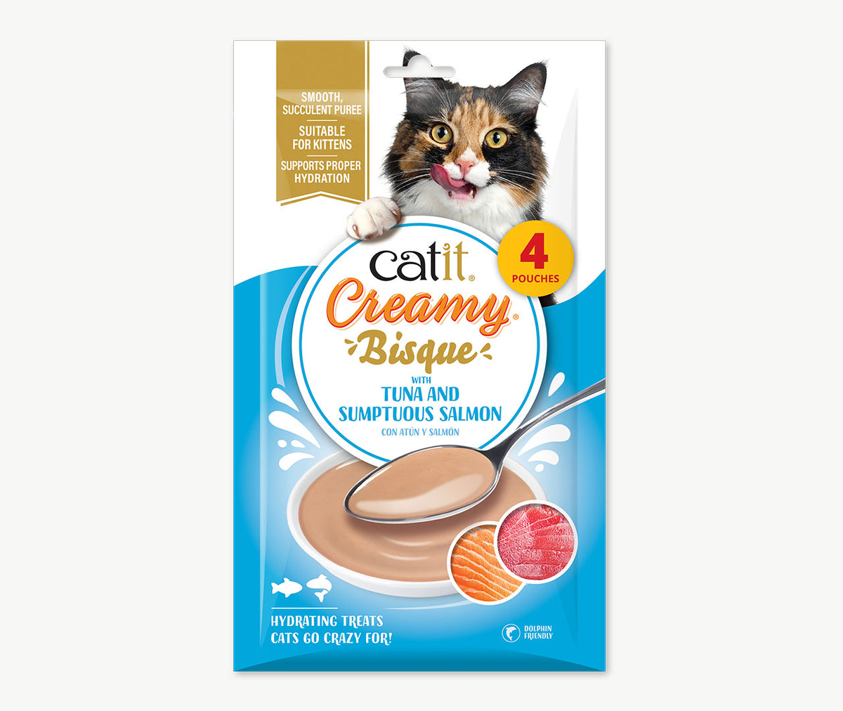 Sopa Cremosa para Gatos Creamy Bisque Atún y Salmón Catit 4 x 40 g