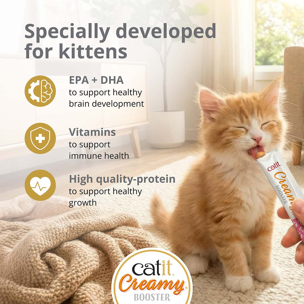 Snack Líquido para Gatitos Creamy Booster Atún Catit 4 x 10 g