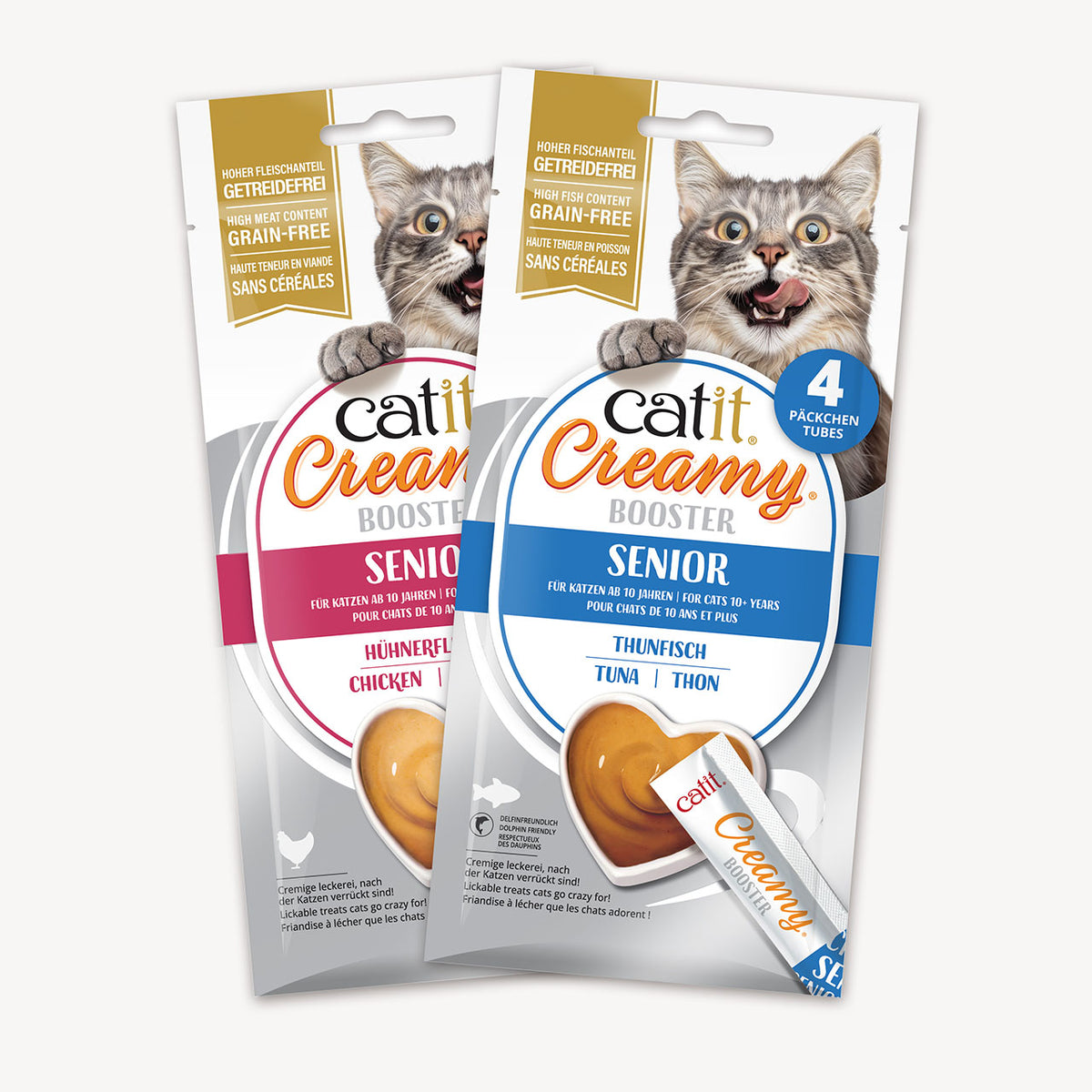 Snack Líquido para Gatos Senior Creamy Booster Pollo Catit 4 x 10 g
