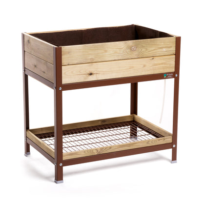 MI HUERTO URBAN Jardinera Elevada Madera con Bandeja Recoge Aguas | Estructura Metálica | Marrón | 90x60x90cm