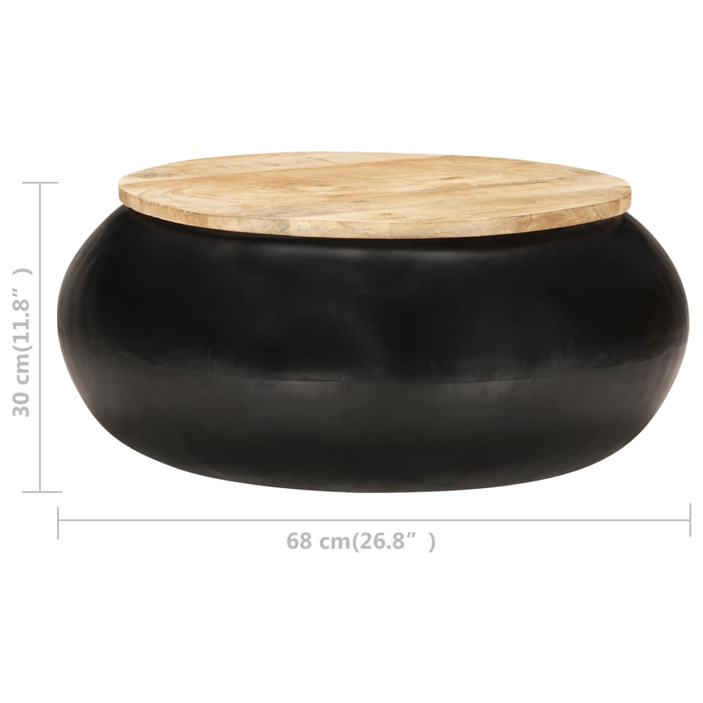 Mesa De Centro De Madera Maciza De Mango Negra 68x68x30 Cm_3