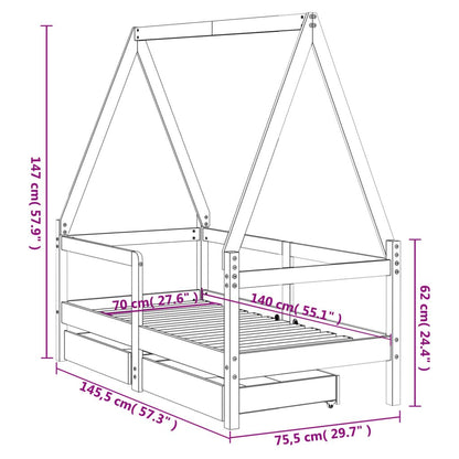 Vidaxl Estructura De Cama Niños Con Cajones Madera Pino Negro 70x140cm_2
