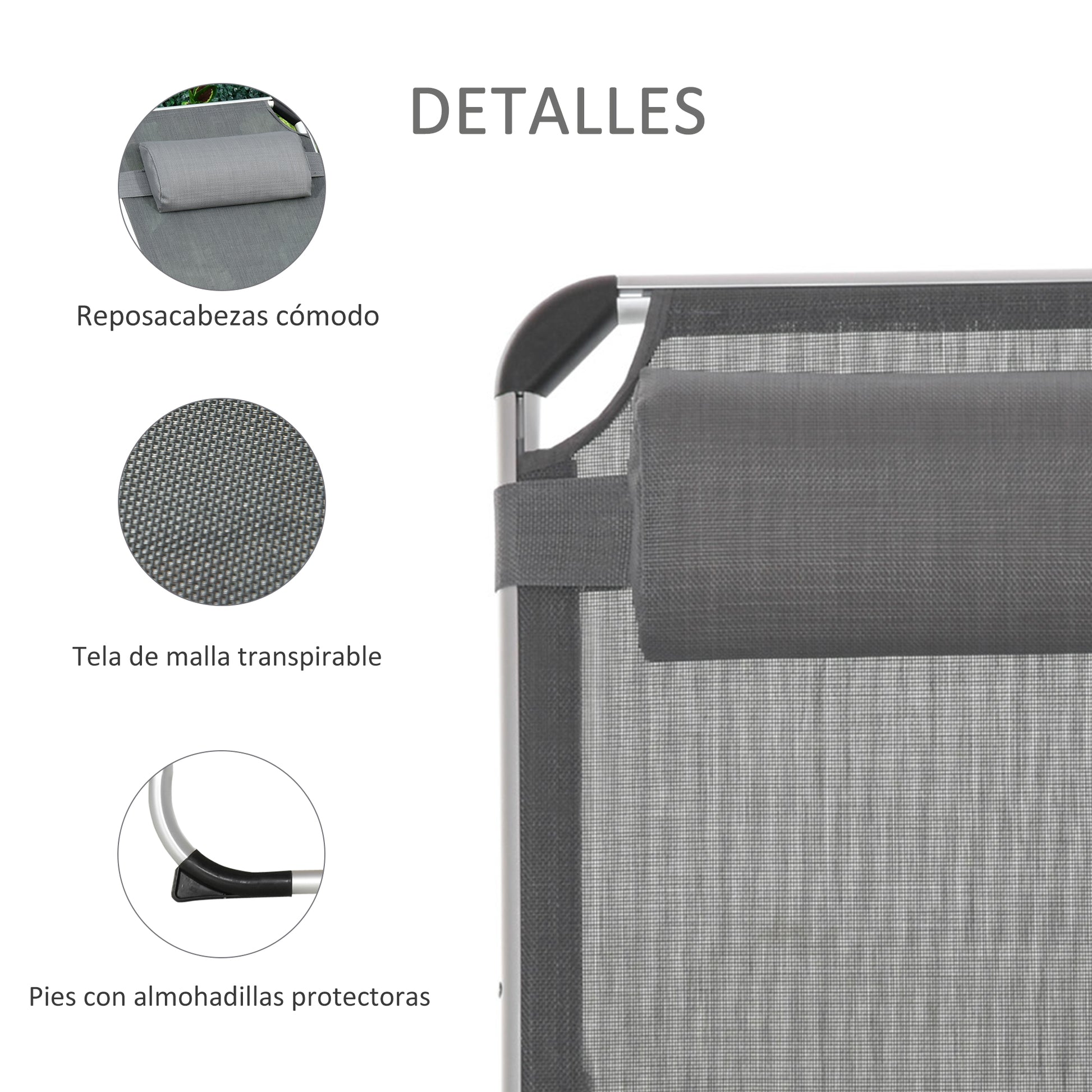 Outsunny Conjunto De 2 Tumbonas Plegables De Aluminio 165x60x76 Cm Gris_5