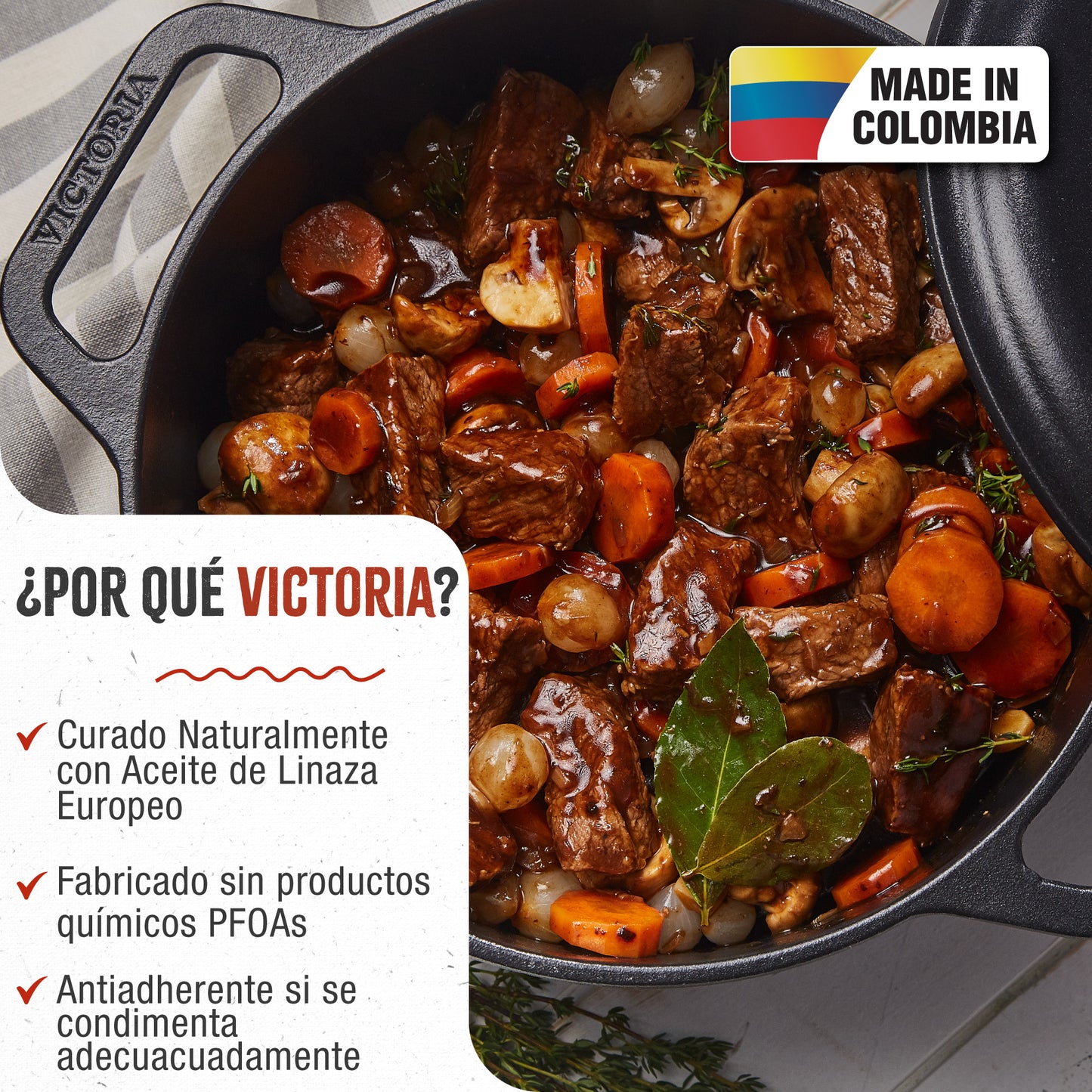 Victoria Horno Holandés Olla Inducción Hierro Fundido Curado 27cm, Cocotte 5,7l, Sin Ptfe Ni Pfoa, 33811, Negro_1