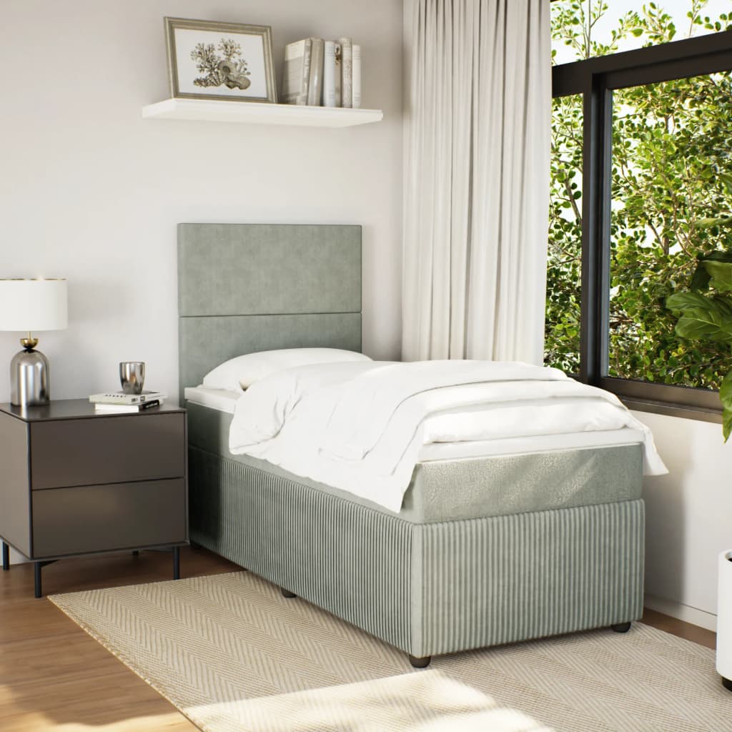 Cama Box Spring Con Colchón Terciopelo Gris Claro 80x200 Cm / Vetonek_5
