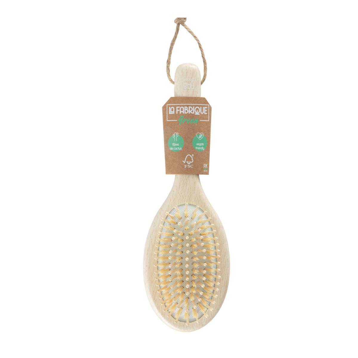 Escova dupla oval verde La Fabrique em madeira e fibra de cato