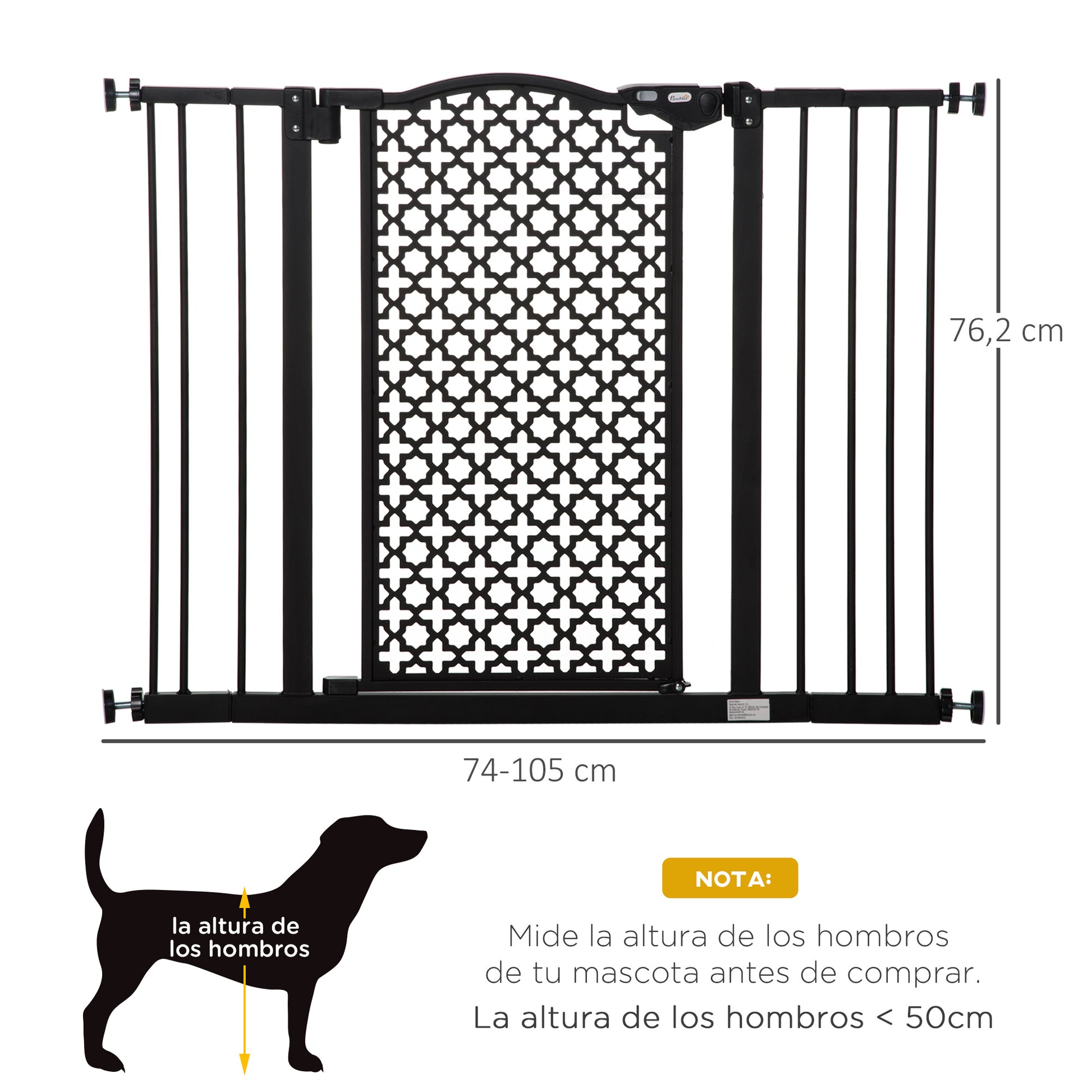 Pawhut Barrera De Seguridad De Perros Puertas Escaleras 74-105 Cm 2 Extensiones_2