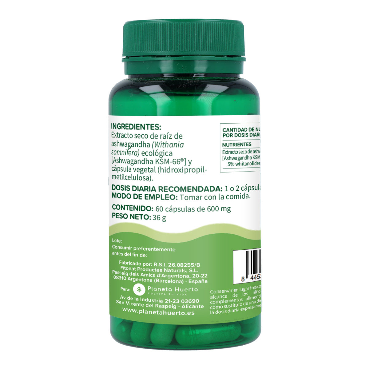 Embalagem de 2 cápsulas Ashwagandha KSM-66 Orchard Planet 60 cápsulas