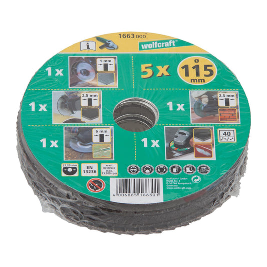 1 set básico para amoladoras angulares 5 piezas Wolfcraft
